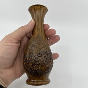 Austrian‎ Bud Vase Wood Resin 6.5" Tall Heiligenblut Grossglockner